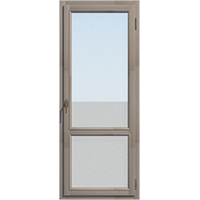 Прозрачная с горизонтальной перемычкой, одностворчатая балконная дверь из лиственницы откидная Береза